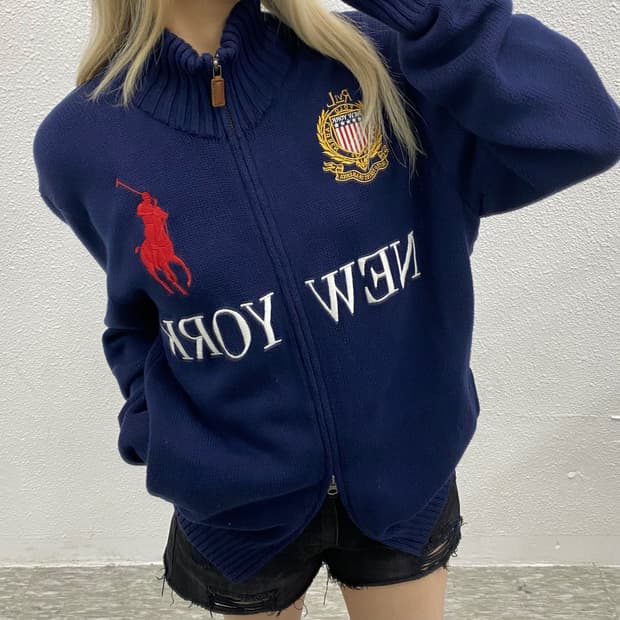 폴로 랄프로렌 빅포니 자수 투웨이 니트집업 XL