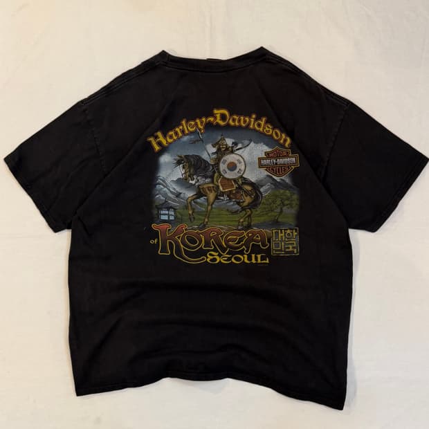 할리데이비슨 코리아 프린팅 빈티지 티셔츠 블랙