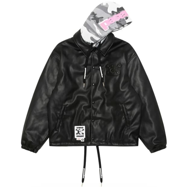 AAPE X Erased 레더 후디드 자켓