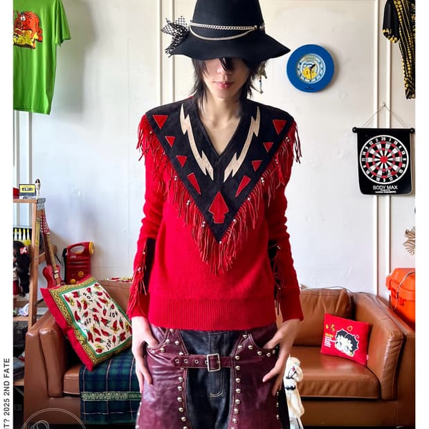 1980s Miller Fringe Leather Knit Top