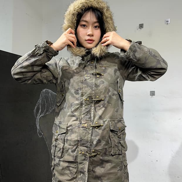 Jpn 일본빈티지 크레이지엔젤 토클 포인트 카모 롱자켓 야상