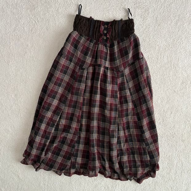일본빈티지 액시즈팜 체크 레이스포인트 롱 스커트