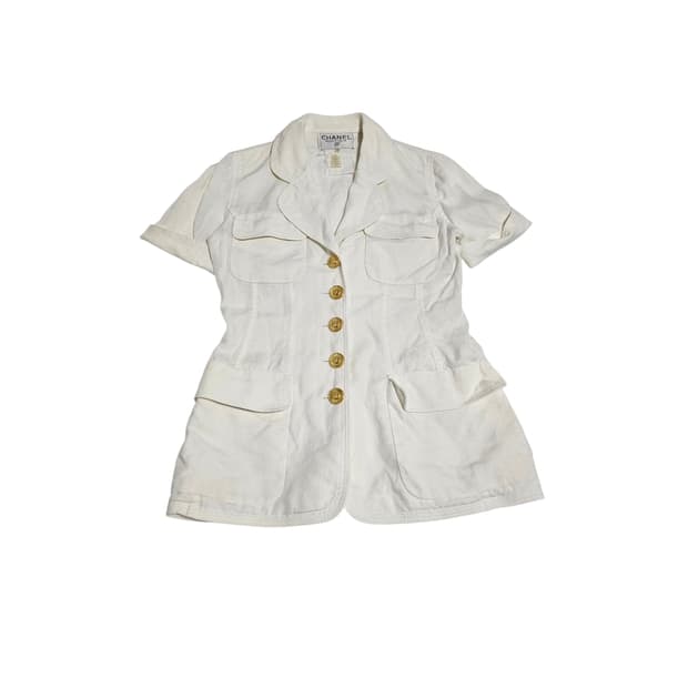샤넬 빈티지 화이트 린넨 자켓[38]
