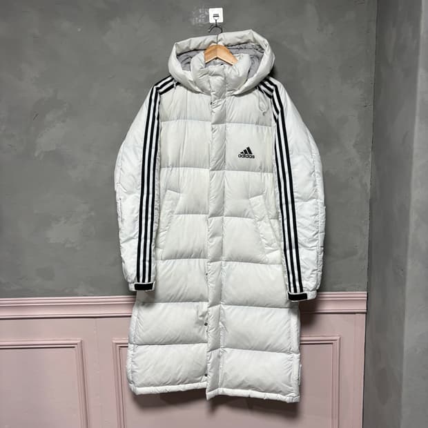 아디다스 삼선 덕다운 롱패딩 화이트