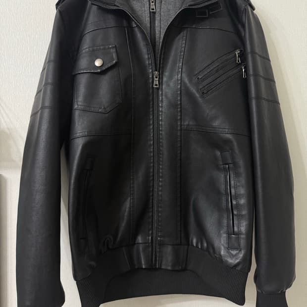 빈티지 후드 레이어드 레더 자켓