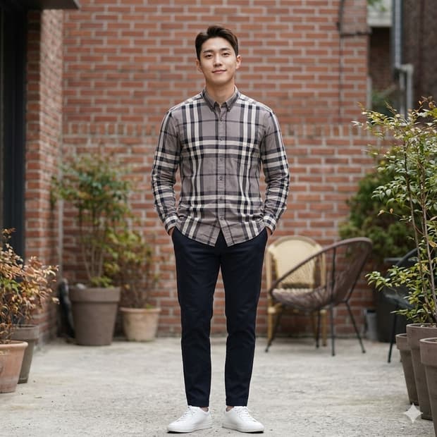 버버리 브릿 노바 체크 버튼다운 셔츠