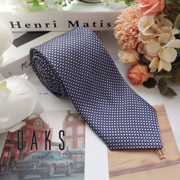 닥스 실크 네이비 도트 패턴 넥타이 8cm 슬림 A+등급 K2115
