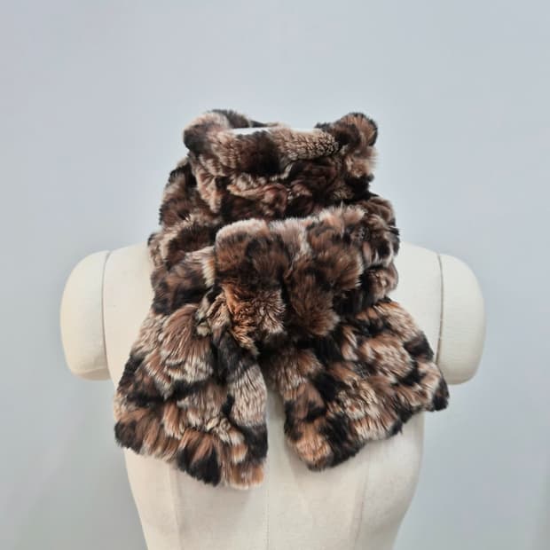 브라운 믹스 래빗퍼 롱머플러