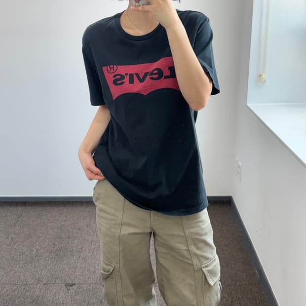 Levis 리바이스 레드 그런지 로고 블랙 반팔