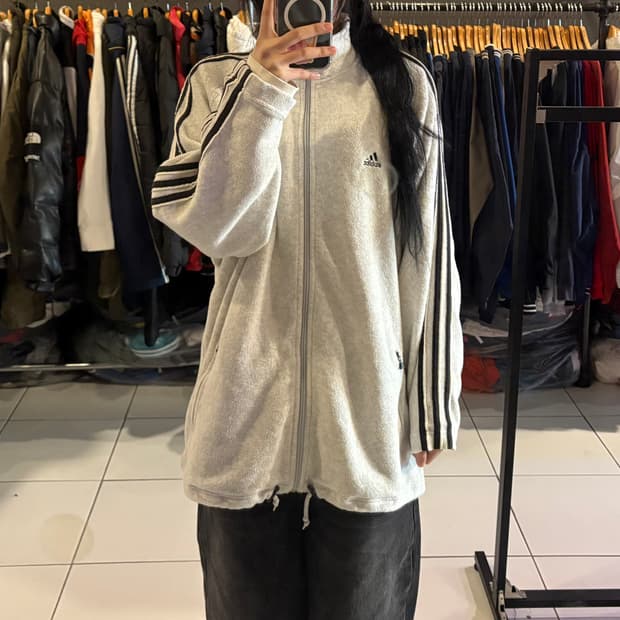 아디다스 그레이 플리스 집업