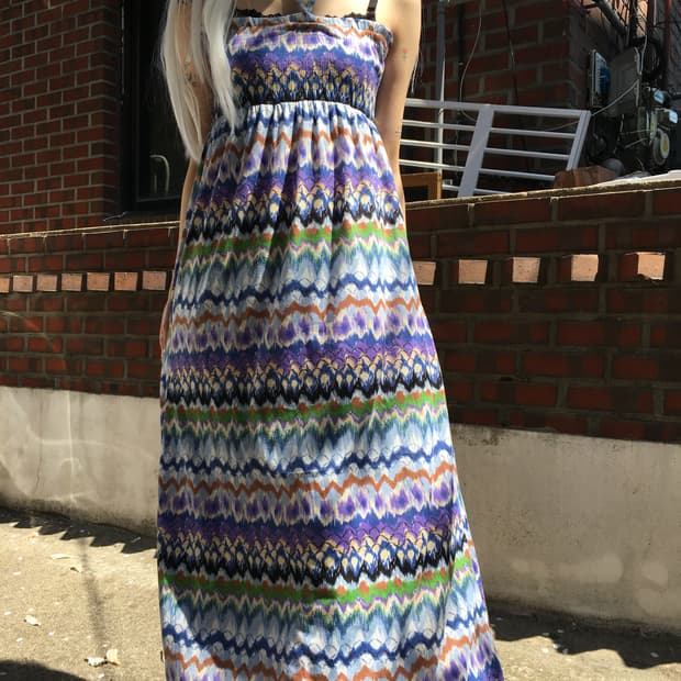 퍼플 지그재그 맥시 원피스