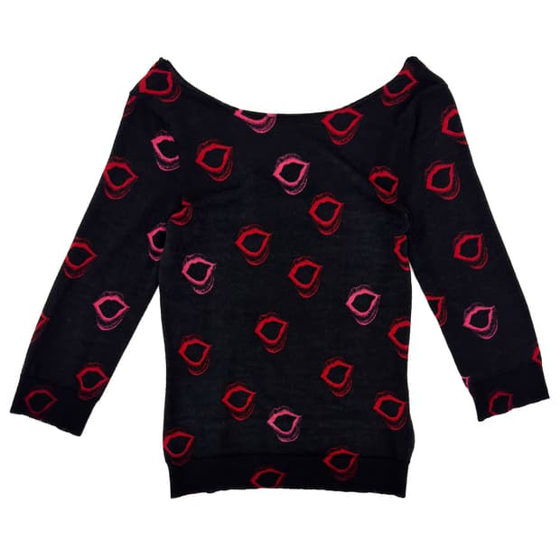 Lip Print Sheer Knit Top/ S