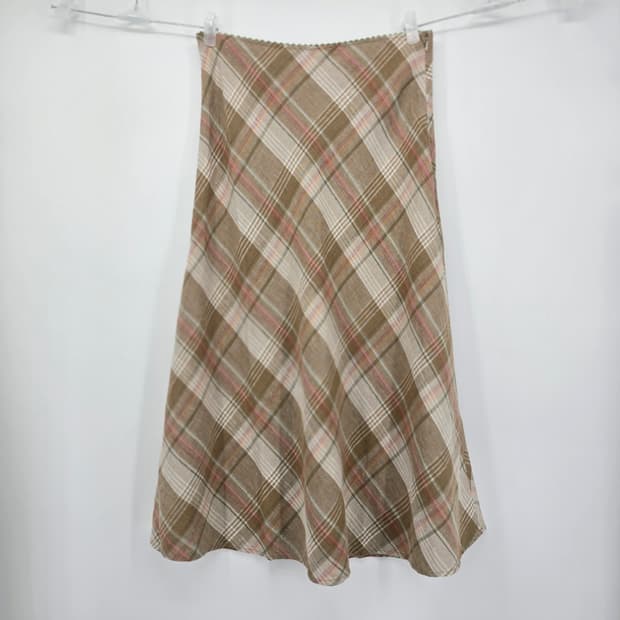 Eddie Bauer 린넨 체크 롱 내추럴 스커트 [B50533