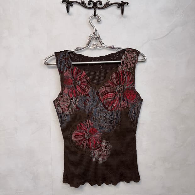 Hiroko Koshino flower mesh pleats 슬리브리스