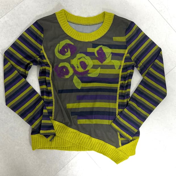 Hiroko bis 시스루 로즈 스트라이프 니트