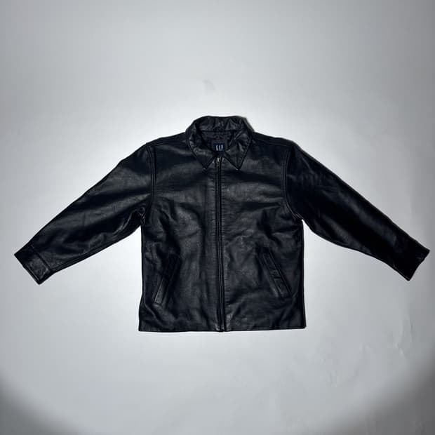 (W) 클래식 90s 갭 미니멀리스트 블랙 레더 자켓 L