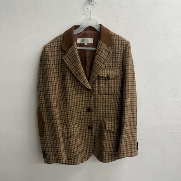 해리스트위드 율100% 3버튼 하운드투스 체크 자켓 (69)