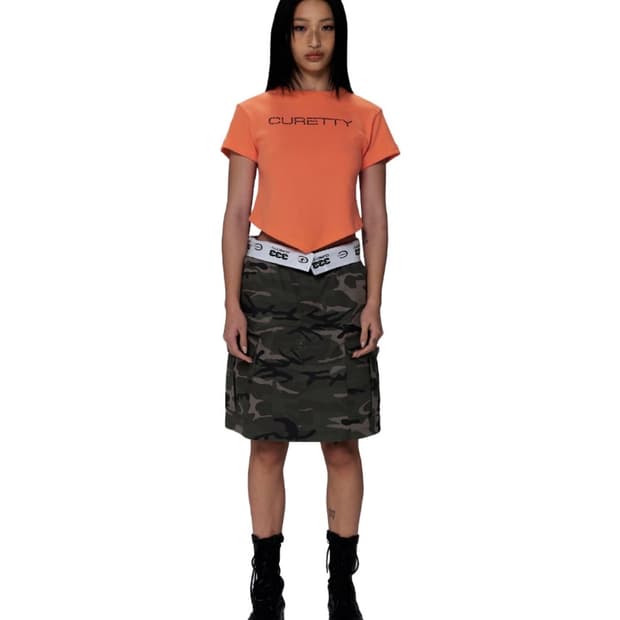 큐리티  CAMO MIDI CARGO SKIRT_KHAKI