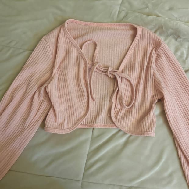 핑크 리본 크롭 볼레로 가디건