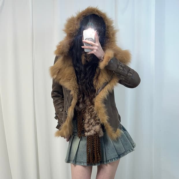 폭스 퍼 후디 무스탕