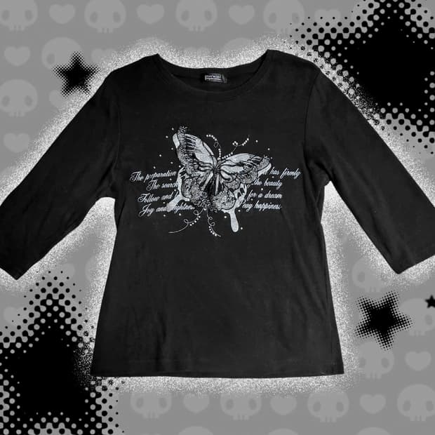 펑크 갸루 고딕 고스 emo 이모 / 나비 레터링 반팔티