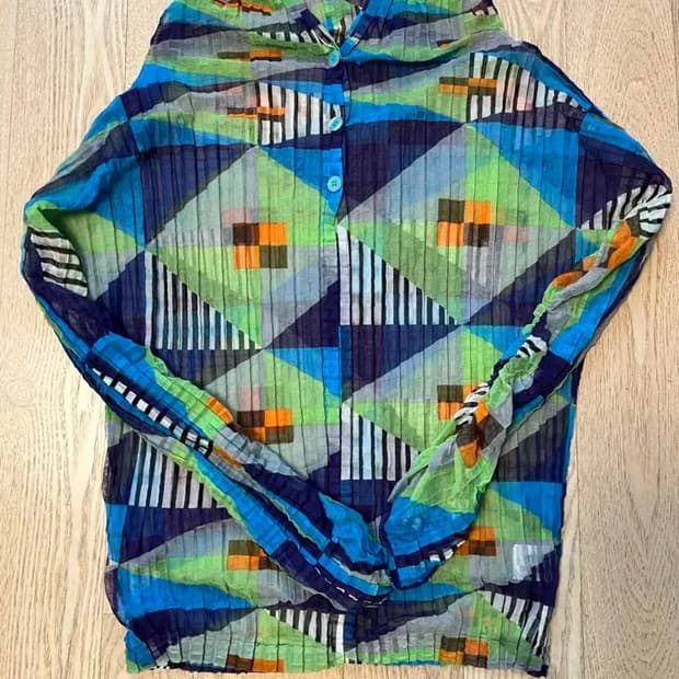 이세이 미야케 패턴 플리츠 셔츠 블루