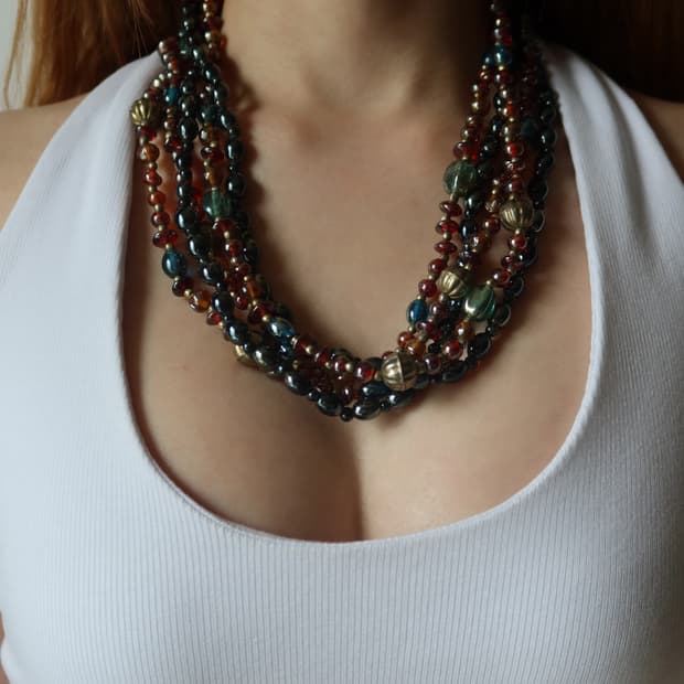 multi-strand metallic bead necklace