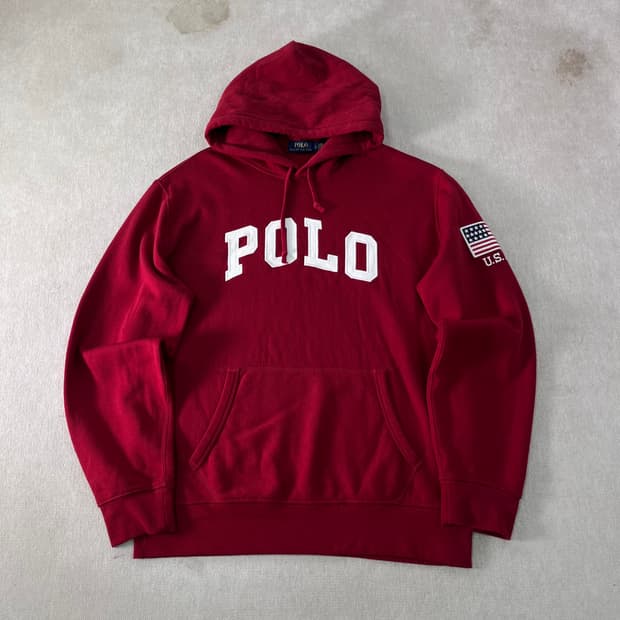 105 폴로랄프로렌 스펠아웃 성조기 버건디 후드티