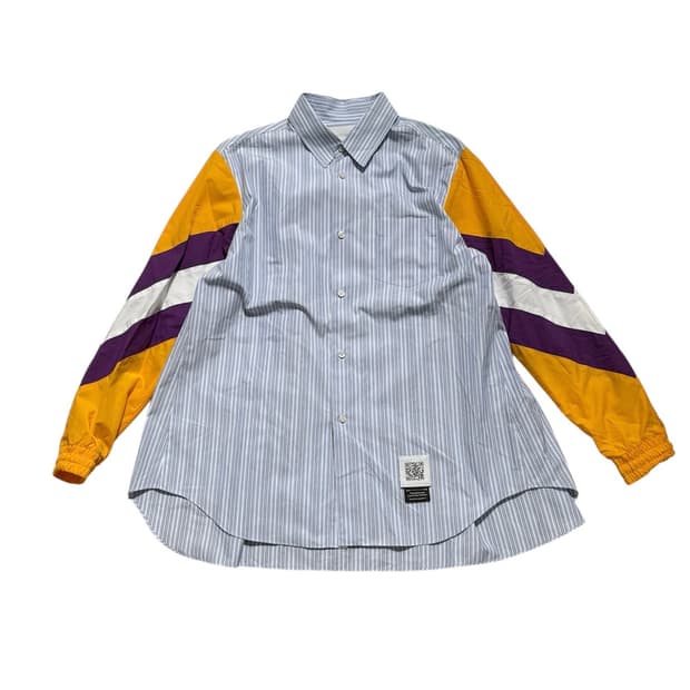 후미토 간류 22SS 콘트라스트 슬리브 스트라이프 셔츠