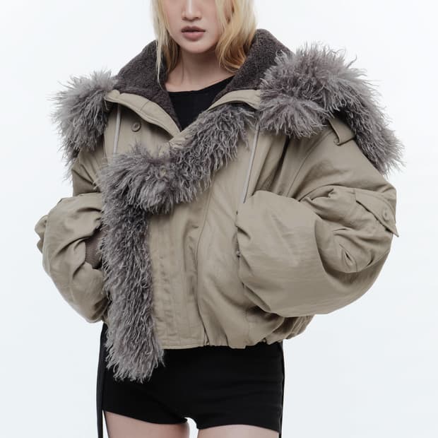 WETTAG HOODED SHEARLING BOMBER JACKET