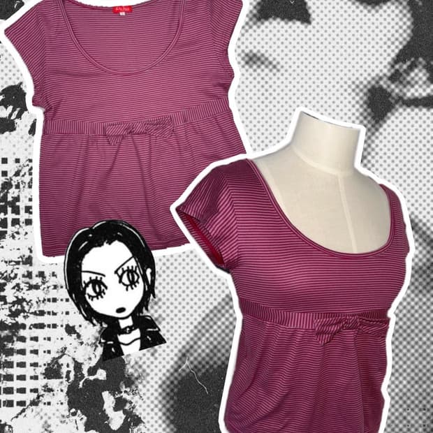 빈티지 스트라이프 리본 베이비돌 탑 나나깔