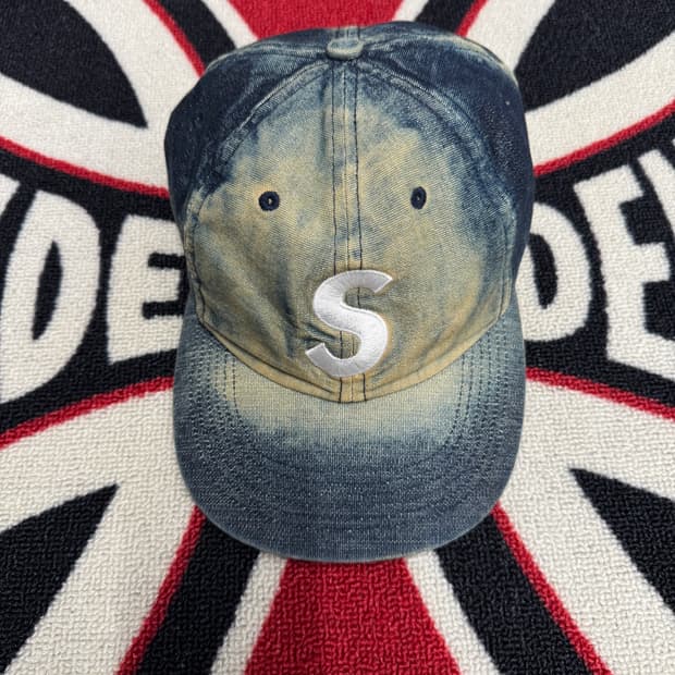 슈프림 코듀라 데님 에스 로고 6 패널 캡 블리치드 인디고