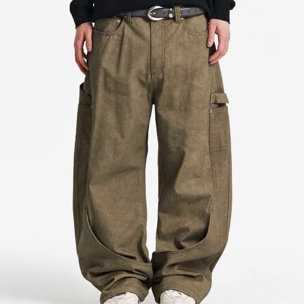 기철 베이지 커브드 진 