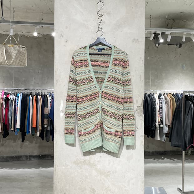 랄프 로렌 피스타치오 페어아일 니트 롱 가디건