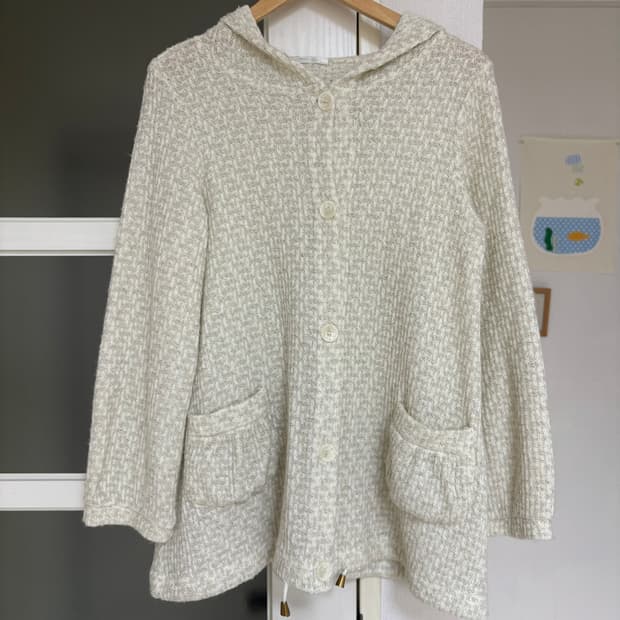 아이보리 보카시 후드 니트 가디건