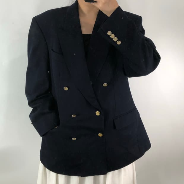 버버리 네이비 더블 금장 블레이져