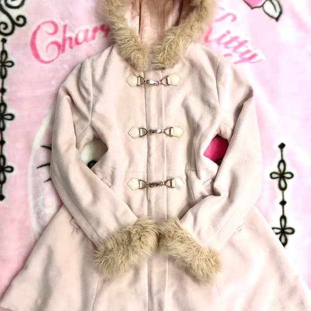 히메갸루 퍼 연핑크 더플 코트 딸기우유 갸루 오네 라떼 로걀 달천 빈티지