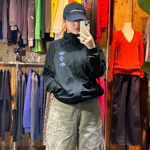 L 아디다스 파이어버드 블루 & 블랙 그라데이션 트랙탑