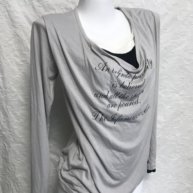 빈티지 vkei 펑크 드레이프 레이어드 레터링 롱슬리브 탑