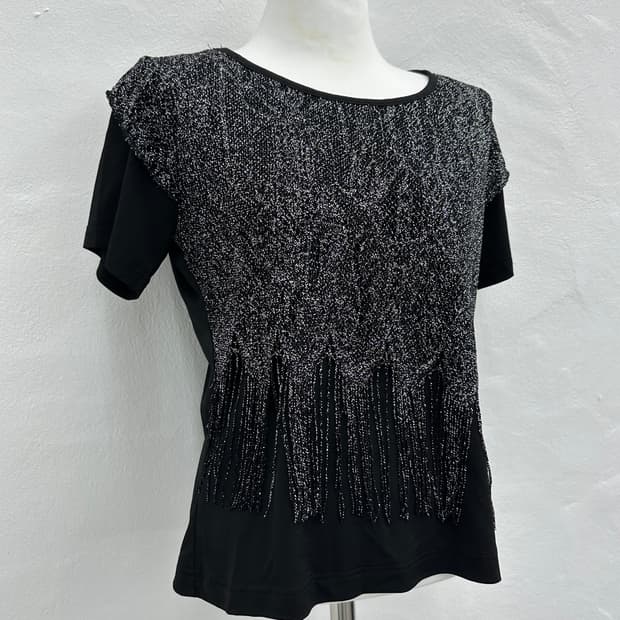 Vintage metallic fringe detail tee