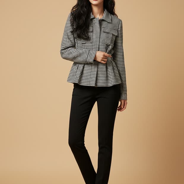 하운드투스 체크 웨이스트 라인 지퍼 업 자켓