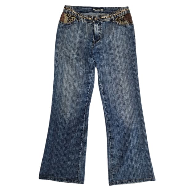 갸루 Y2k 스트라이프 연청 데님팬츠