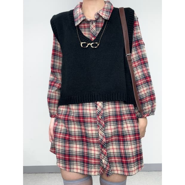 빈티지 블랙 니트 조끼 베스트