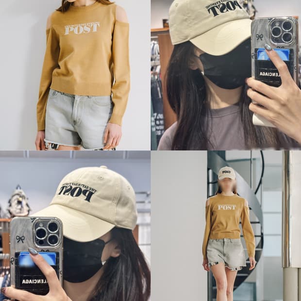 라이트 베이지 레터링  더새터데이이브닝포스트 볼캡 모자