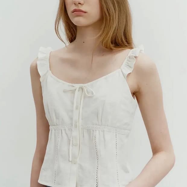 던스트 포 우먼 슬리브리스 블라우스 아이보리 러블리 펀칭 레이스 여성나시