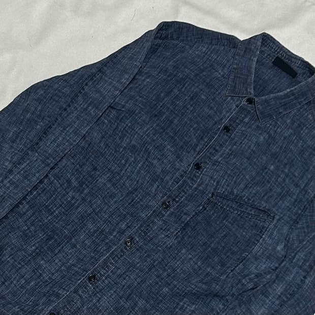 M 벨스타프 사선 포켓 네이비 워싱 린넨 셔츠 