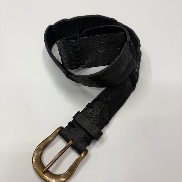 빈티지 패치워크 블랙 레더 벨트 Patchwork Leather Belt
