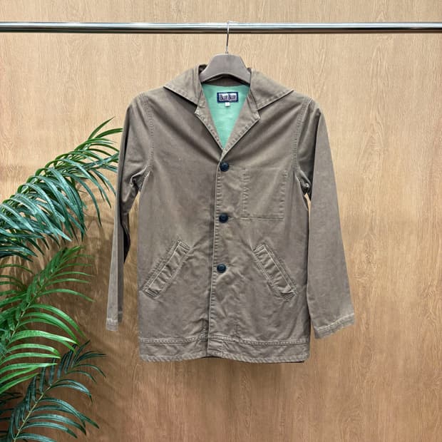 블루블루 코튼 워크 자켓 내추럴 워싱 프론트 버튼 포켓 디테일 브라운