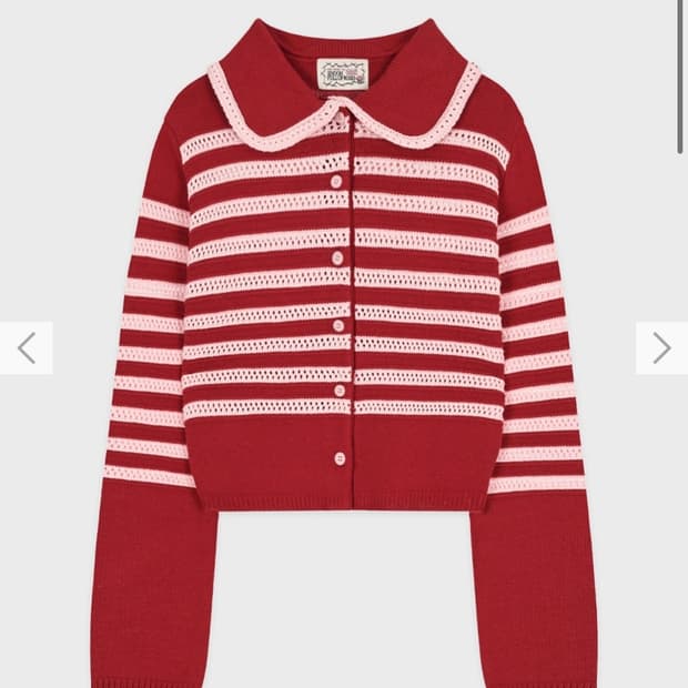 SINOON 시눈 Stripe Collar Cardigan (Red)
