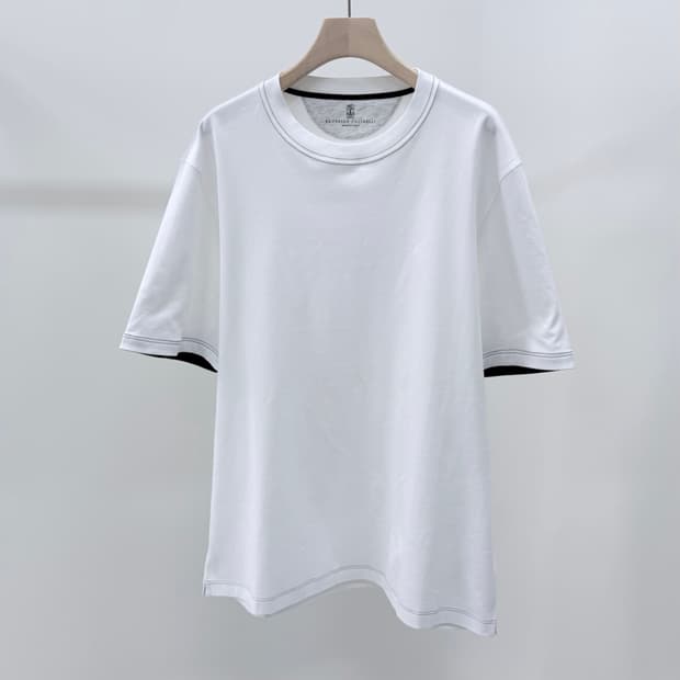 [미사용/2XL] 브루넬로 쿠치넬리 크루넥 코튼 반팔 티셔츠 화이트